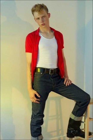 Model Keegan Buckthorpe photographed for Ponyboy by Alexander Thompson. Look 1.