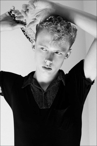 Model Keegan Buckthorpe photographed for Ponyboy by Alexander Thompson. Look 8.