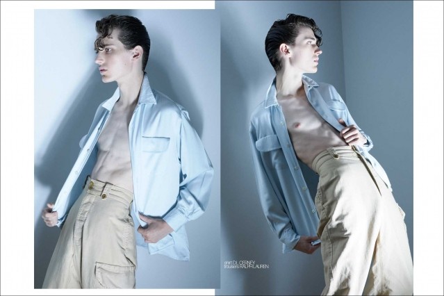 Model Keaton Hardwick photographed for Ponyboy by Alexander Thompson in New York City. Spread 2.