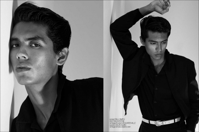 Model Luis Morales for Ponyboy. Photography by Alexander Thompson. Spread 4.