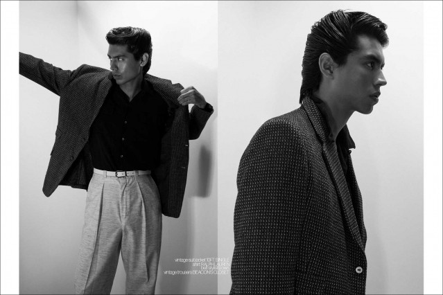 Model Luis Morales for Ponyboy. Photography by Alexander Thompson. Spread 5.