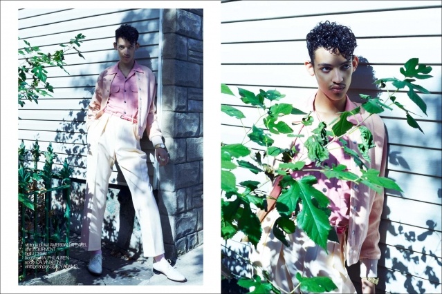 Model Milton Ami from Union Management for Ponyboy. Photographed by Alexander Thompson. Spread 4.