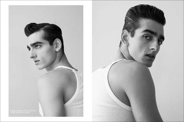 Model Ali Aksahin photographed by Alexander Thompson for Ponyboy - Spread 1.