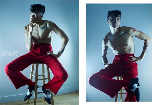 Model Scott Mei photographed for Ponyboy magazine by Alexander Thompson. Spread 3.