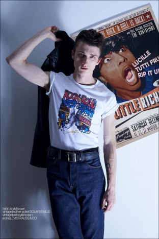 Actor/Model Louis Kehoe photographed for Ponyboy by Alexander Thompson in New Yorjk City. Look 10.
