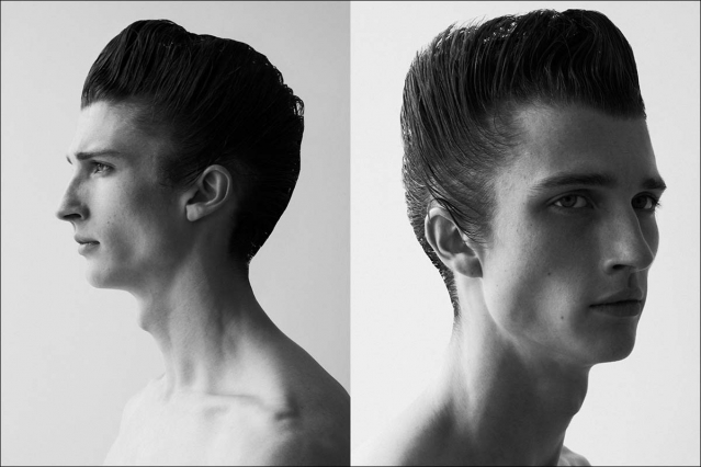 Actor/Model Louis Kehoe photographed for Ponyboy by Alexander Thompson in New Yorjk City. Spread 1.