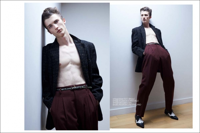 Actor/Model Louis Kehoe photographed for Ponyboy by Alexander Thompson in New Yorjk City. Spread 3.