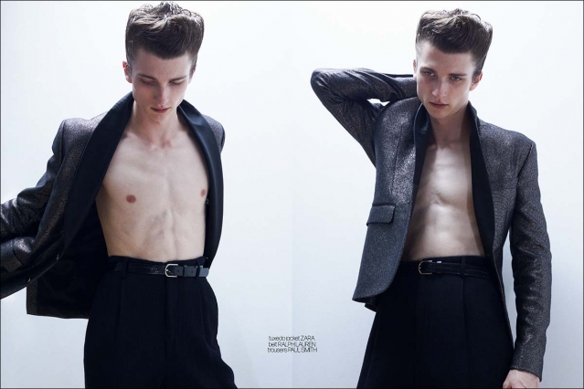 Actor/Model Louis Kehoe photographed for Ponyboy by Alexander Thompson in New Yorjk City. Spread 4.
