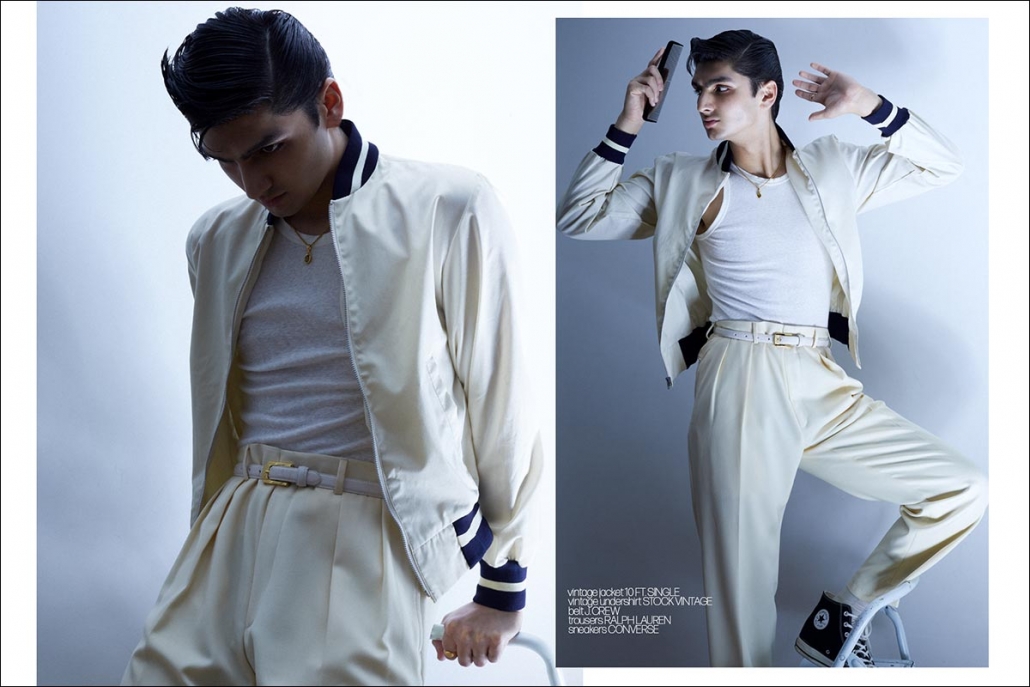 Riyaan Jiwani photographed by Alexander Thompson for Ponyboy magazine in New York City. Spread 4.