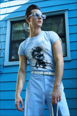 Model Nick Giaccone from Coven Management for Ponyboy. Photography by Alexander Thompson. Look 7.