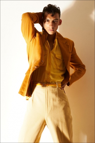 Model Damien Medina for Ponyboy. Photography by Alexander Thompson. Look 3.