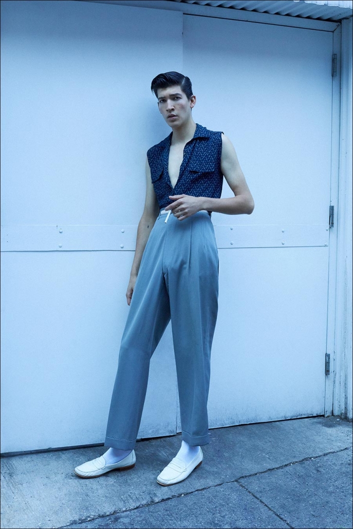 Model James BUrr from One Management photographed for Ponyboy by Alexander Thompson in New York City. Look 7.