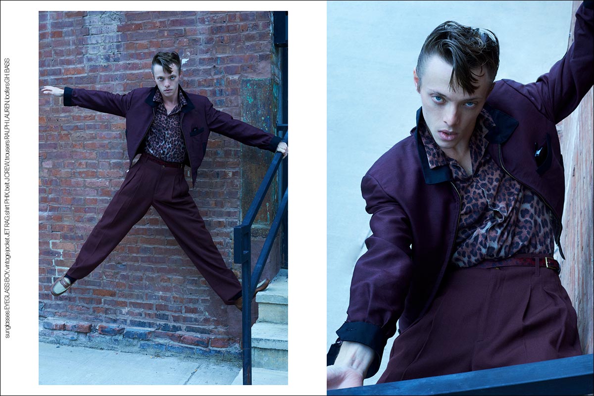 Model/actor/musician Carter McNeil photographed for Ponyboy by Alexander Thompson in New York City. Spread 4.