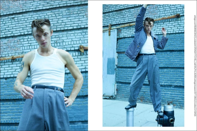 Model/actor/musician Carter McNeil photographed for Ponyboy by Alexander Thompson in New York City. Spread 5.