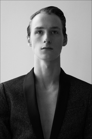 Model Ryan Drinkwater photographed by Alexander Thompson in New York City for Ponyboy. Look 1.