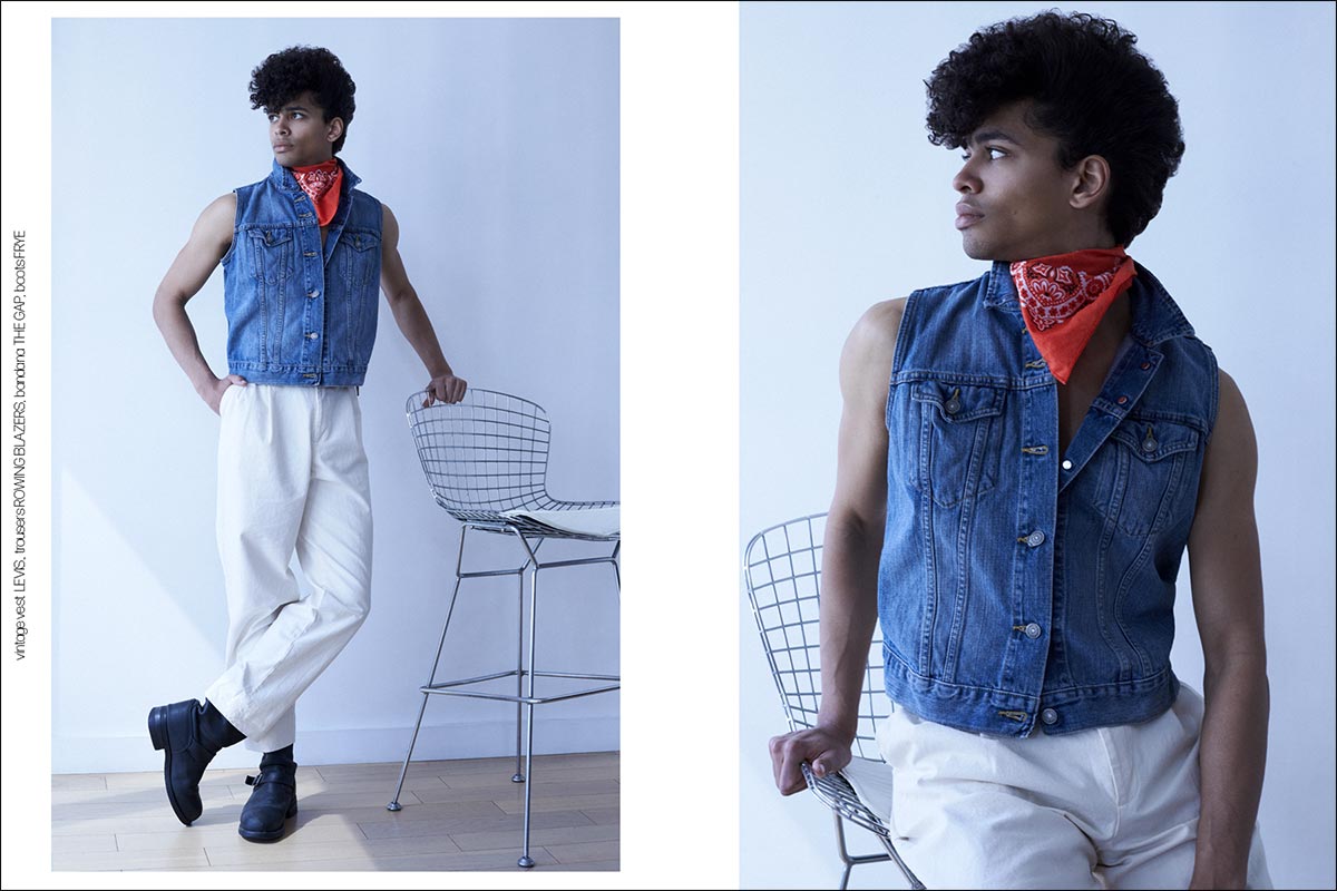 Model Isaiah Gabriel from ONE Management. Photographed for Ponyboy by Alexander Thompson. Spread 2 .