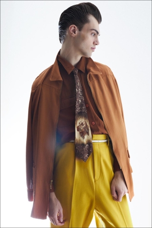Model Aiden Neeper from Crawford Models. Photographed for Ponyboy by Alexander Thompson. Look 3.