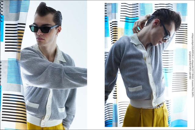 Model Aiden Neeper from Crawford Models. Photographed for Ponyboy by Alexander Thompson. Spread 2.