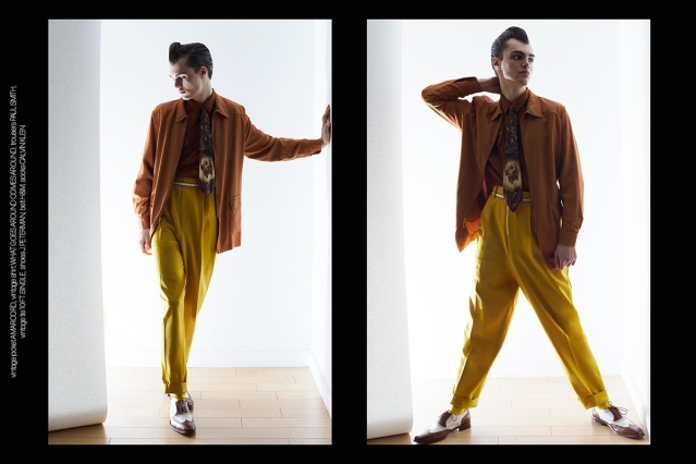 Model Aiden Neeper from Crawford Models. Photographed for Ponyboy by Alexander Thompson. Spread 3.