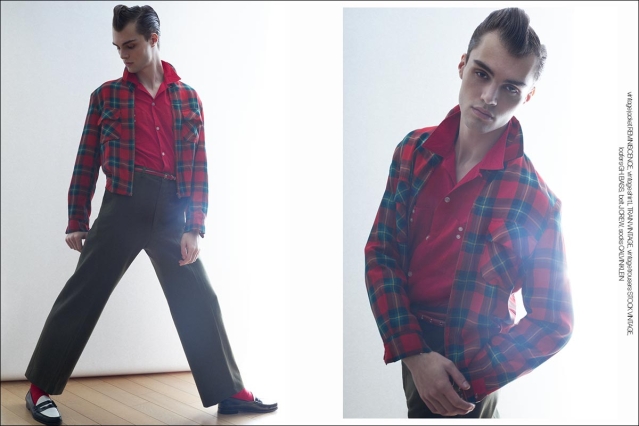 Model Aiden Neeper from Crawford Models. Photographed for Ponyboy by Alexander Thompson. Spread 7.