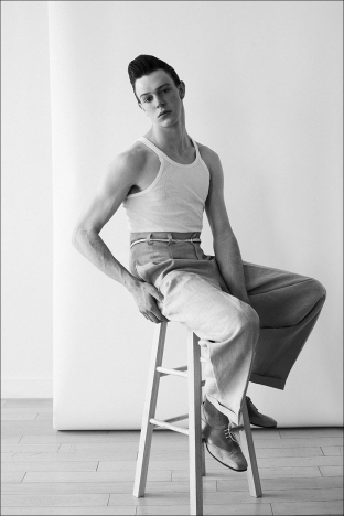 Model Kyle Bender from Crawford Models. Photographed for Ponyboy by Alexander Thompson in New York City. Look 2.