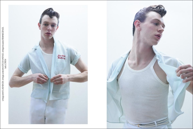 Model Kyle Bender from Crawford Models. Photographed for Ponyboy by Alexander Thompson in New York City. Spread 2.