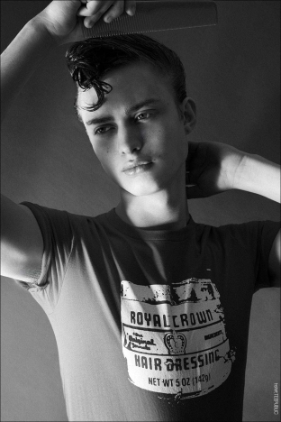 Model Ox Hirt from Two Management in New York City. Photographed for Ponyboy by Alexander Thompson. Look 3.