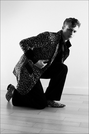Model Ox Hirt from Two Management in New York City. Photographed for Ponyboy by Alexander Thompson. Look 7.