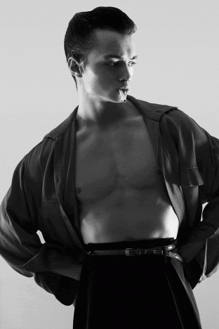 Model Brayden Reeder from Muse Management. Photographed for Ponyboy by Alexander Thompson in New York City. Look 10. GIF.