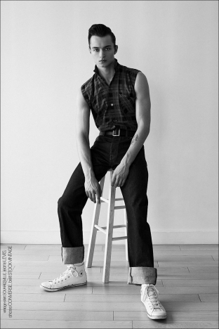Model Brayden Reeder from Muse Management. Photographed for Ponyboy by Alexander Thompson in New York City. Look 2.