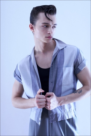 Model Brayden Reeder from Muse Management. Photographed for Ponyboy by Alexander Thompson in New York City. Look 5.