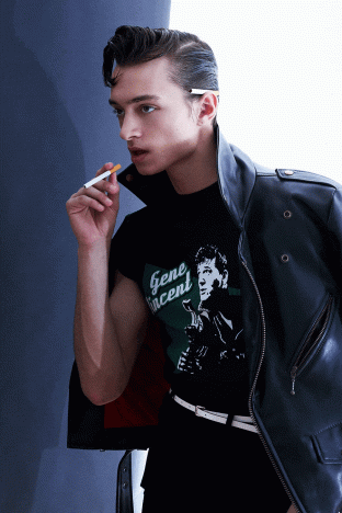 Model Brayden Reeder from Muse Management. Photographed for Ponyboy by Alexander Thompson in New York City. Look 7. GIF.