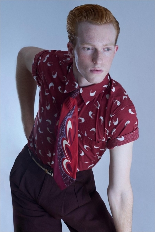 Model Calder Tillinghast from Christophe Creative. Photographed for Ponyboy by Alexander Thompson in New York City. Look 11 - 3.