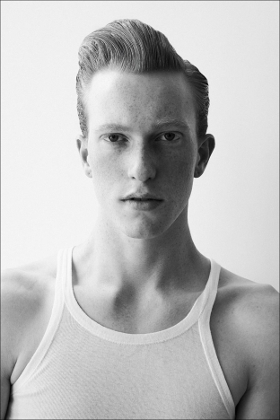 Model Calder Tillinghast from Christophe Creative. Photographed for Ponyboy by Alexander Thompson in New York City. Look 1.