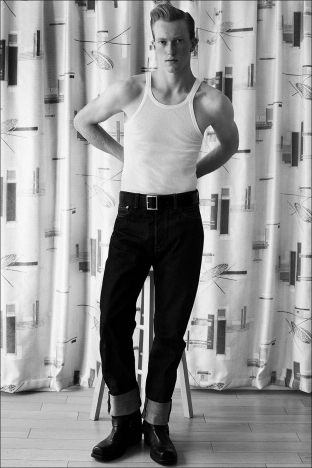 Model Calder Tillinghast from Christophe Creative. Photographed for Ponyboy by Alexander Thompson in New York City. Look 2.