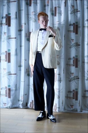 Model Calder Tillinghast from Christophe Creative. Photographed for Ponyboy by Alexander Thompson in New York City. Look 3.