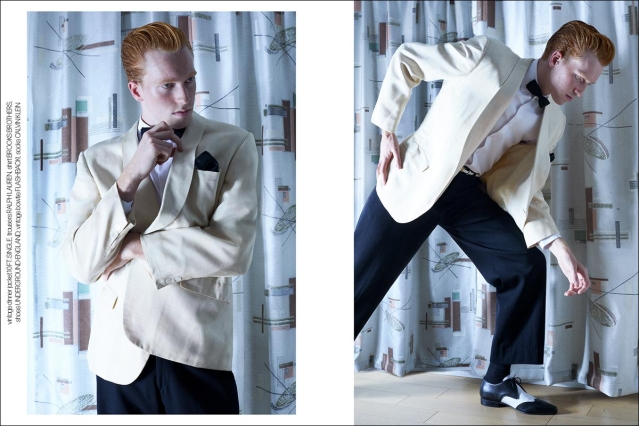 Model Calder Tillinghast from Christophe Creative. Photographed for Ponyboy by Alexander Thompson in New York City. Spread 2.