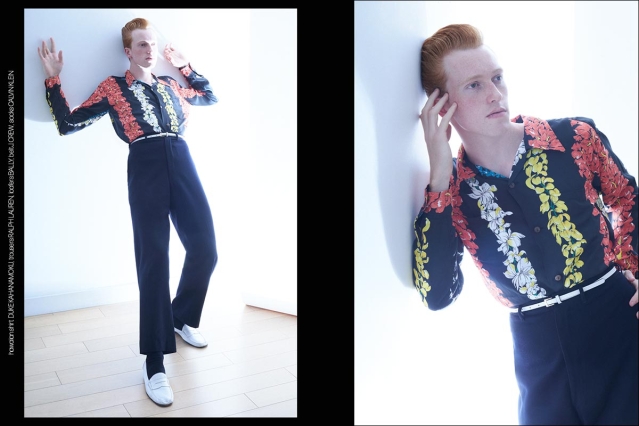 Model Calder Tillinghast from Christophe Creative. Photographed for Ponyboy by Alexander Thompson in New York City. Spread 4.