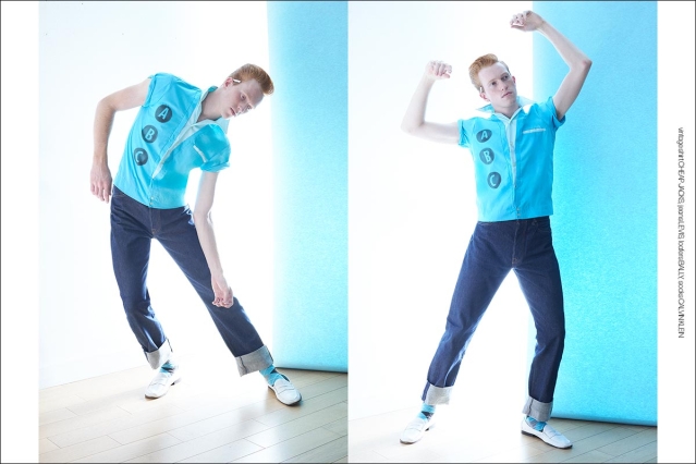 Model Calder Tillinghast from Christophe Creative. Photographed for Ponyboy by Alexander Thompson in New York City. Spread 7.