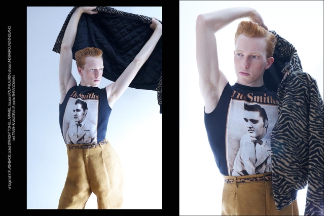 Model Calder Tillinghast from Christophe Creative. Photographed for Ponyboy by Alexander Thompson in New York City. Spread 8.