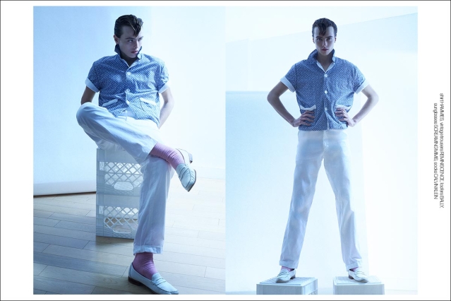 Model Samuel Vervaecke from Two Management NY. Photographed for Ponyboy by Alexander Thompson in New York City. Spread 7.