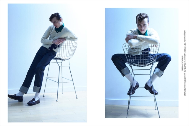 Model Samuel Vervaecke from Two Management NY. Photographed for Ponyboy by Alexander Thompson in New York City. Spread 8.