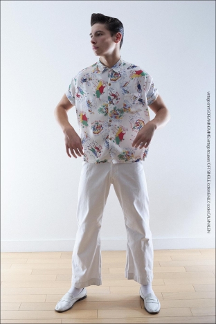 Model Ethan Elfont from Muse Management. Photographed for Ponyboy by Alexander Thompson in New York City. Look 10.