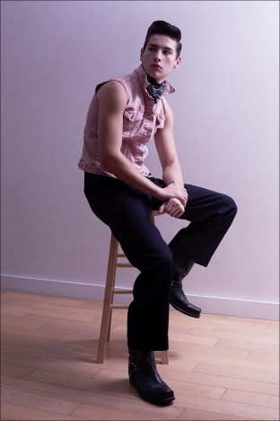 Model Ethan Elfont from Muse Management. Photographed for Ponyboy by Alexander Thompson in New York City. Look 6.