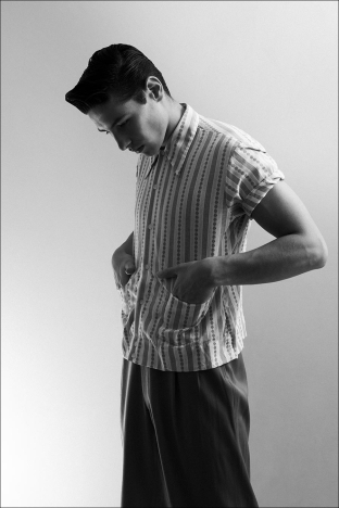 Model Ethan Elfont from Muse Management. Photographed for Ponyboy by Alexander Thompson in New York City. Look 7.