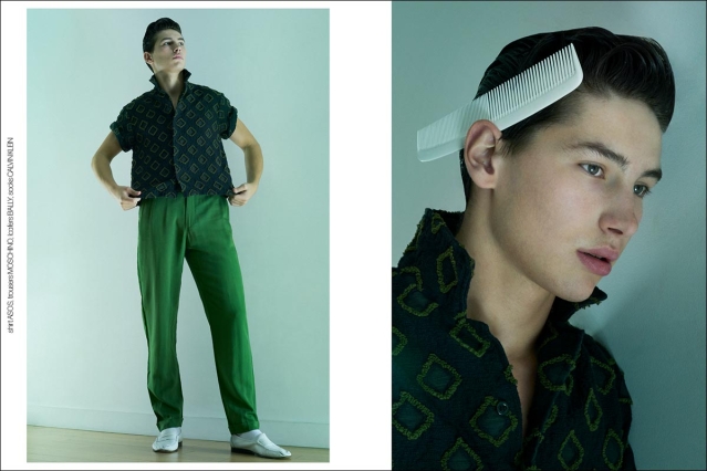 Model Ethan Elfont from Muse Management. Photographed for Ponyboy by Alexander Thompson in New York City. Spread 8.