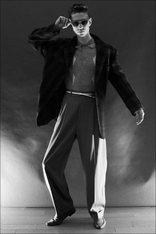 Model Robert Stewart from Crawford Models. Photographed for Ponyboy by Alexander Thompson in New York City. Look 9.