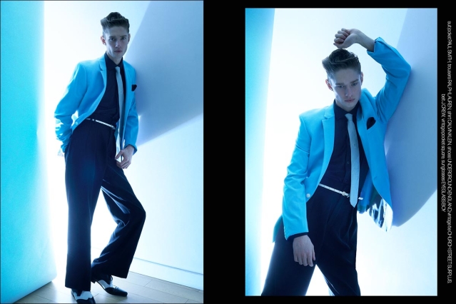 Model Robert Stewart from Crawford Models. Photographed for Ponyboy by Alexander Thompson in New York City. Spread 3.