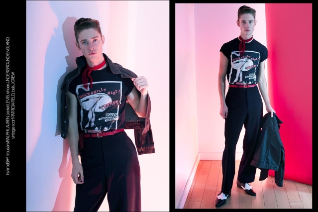 Model Robert Stewart from Crawford Models. Photographed for Ponyboy by Alexander Thompson in New York City. Spread 4.