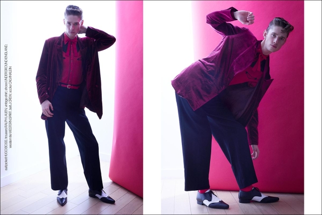 Model Robert Stewart from Crawford Models. Photographed for Ponyboy by Alexander Thompson in New York City. Spread 5.